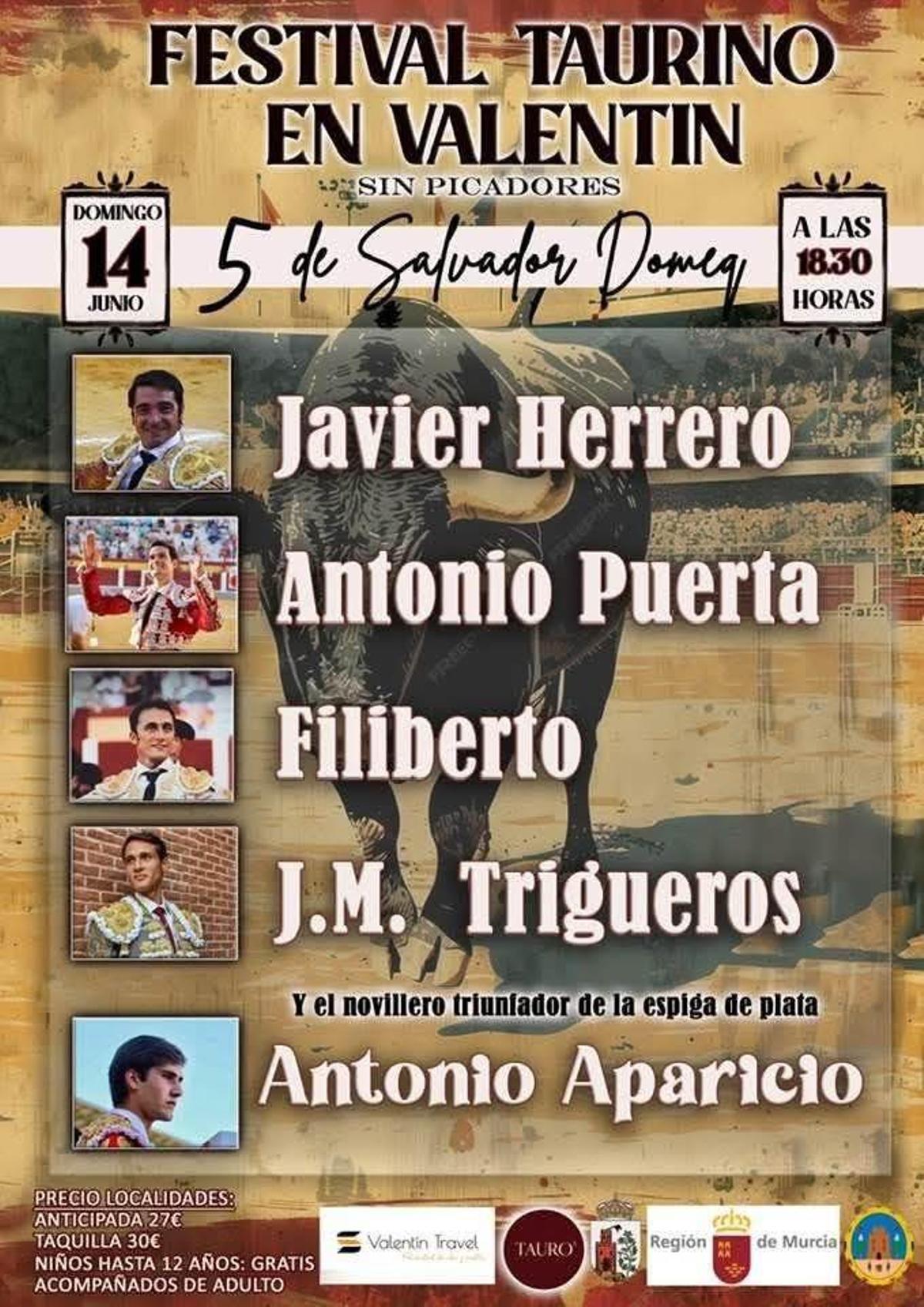 Cartel del festival taurino que se celebrará en Valentín (Cehegín) en junio.