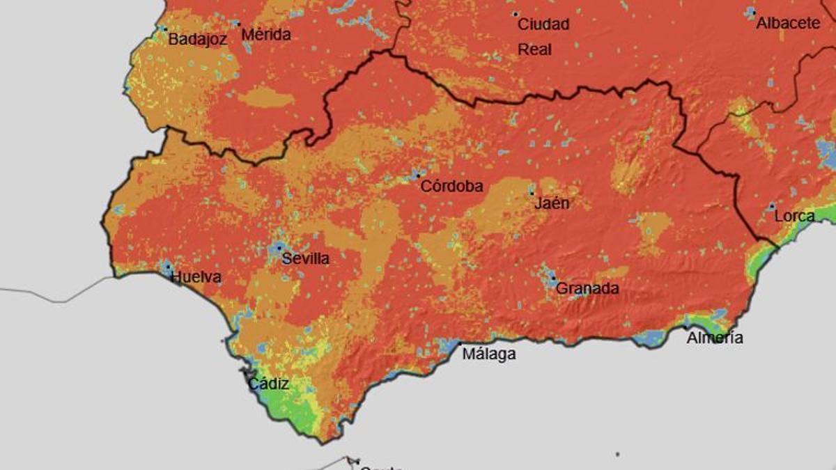 Mapa de riesgos de incendios forestales de la Aemet para este jueves.