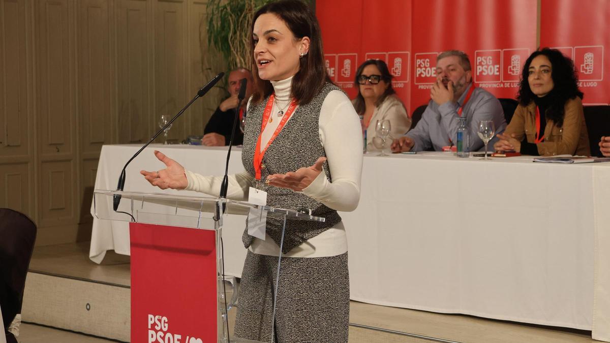Carmela López, hoy, durante el comité provincial en Lugo.