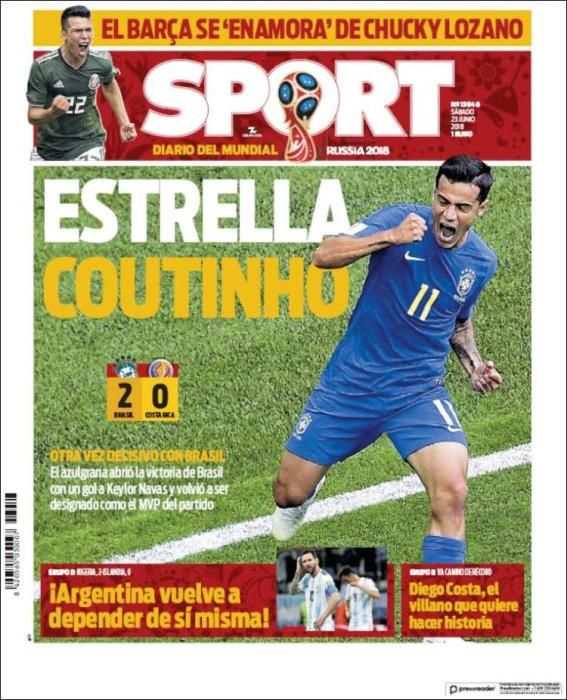 Portada SPORT sábado 23 de junio de 2018