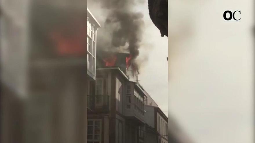 Incendio en la Ciudad Vieja de A Coruña.