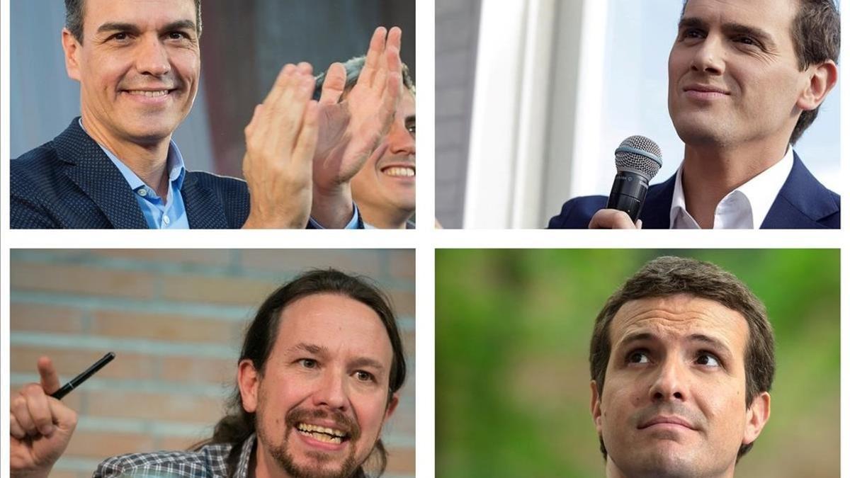 Los candidatos Pedro Sánchez, Albert Rivera, Pablo Iglesias y Pablo Casado.