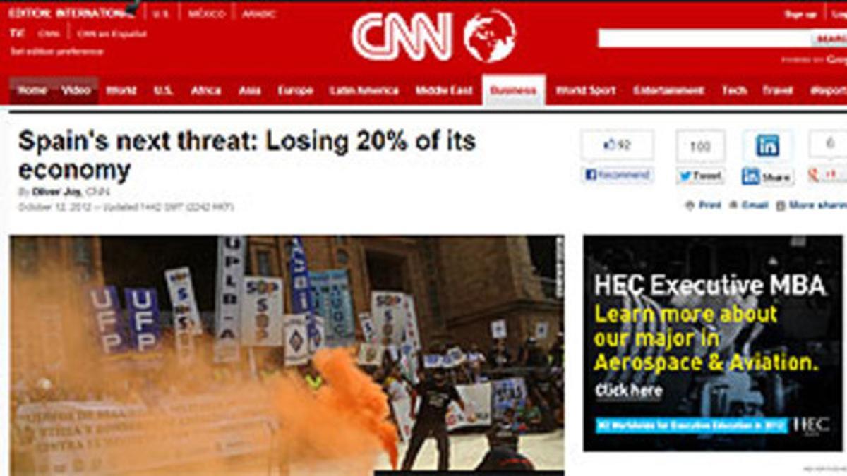 Captura de la web de la CNN en la que aparece el artículo sobre España.