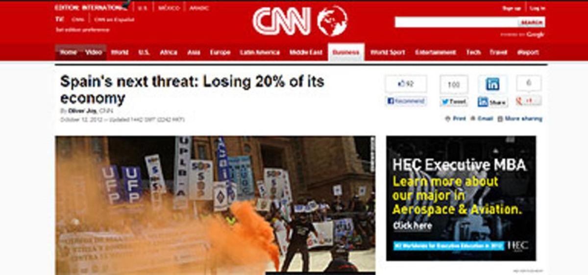 Captura de la web de la CNN en què apareix l’article sobre Espanya.