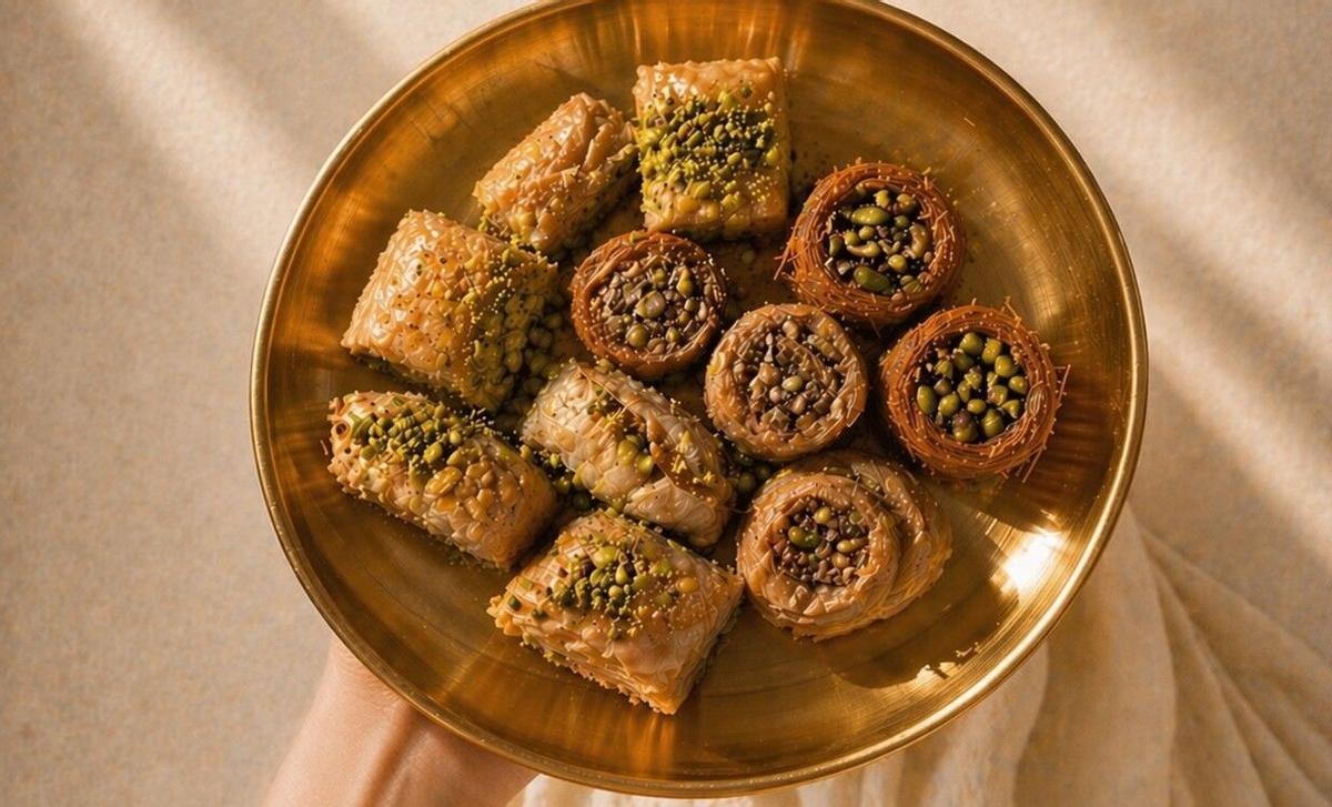 Los 'baklavas' con los que promociona su 'stand' la nueva pastelería palestina de Cuatro Caminos.