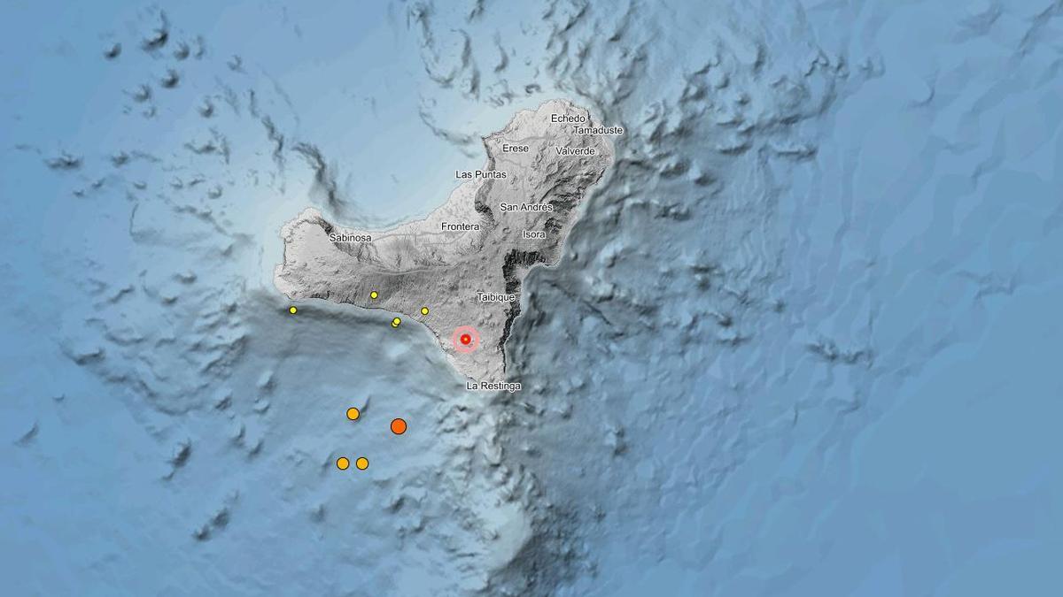 Localización de los últimos terremotos registrados en El Hierro.