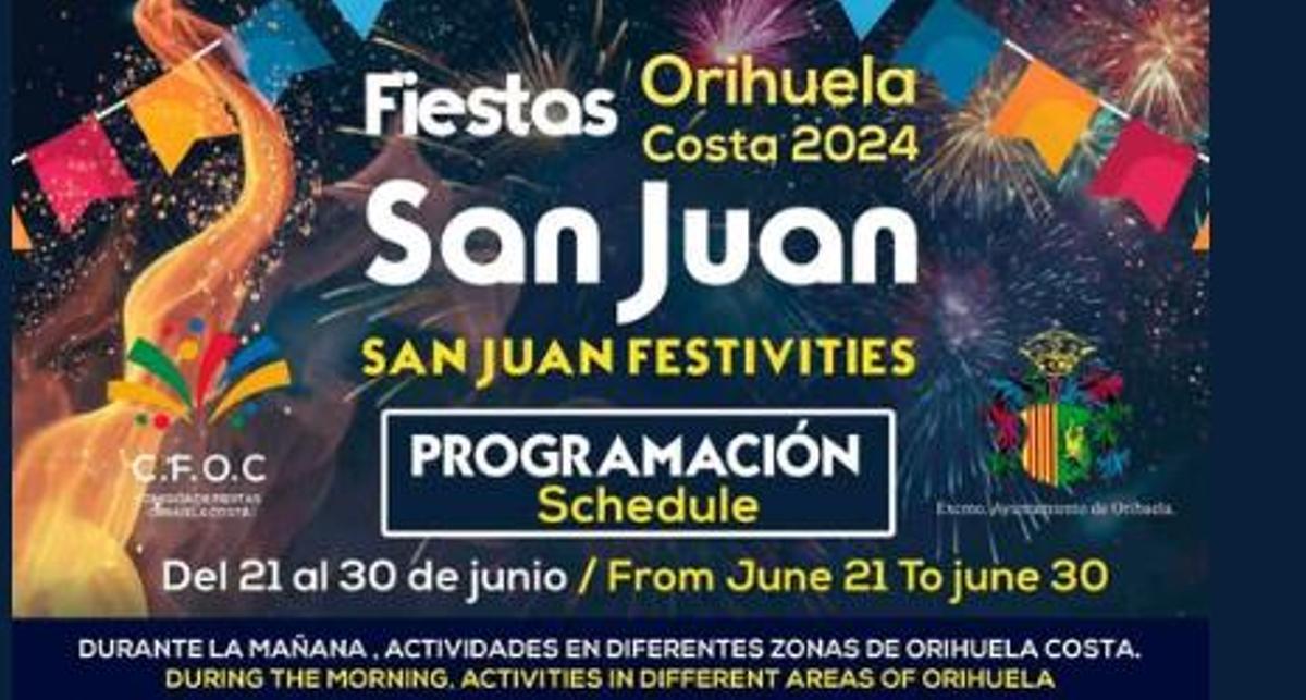 Anuncio de las fiestas de San Juan de 2024 en Orihuela Costa, organizadas por la comisión de fiestas y en las que se centran las principales irregularidades