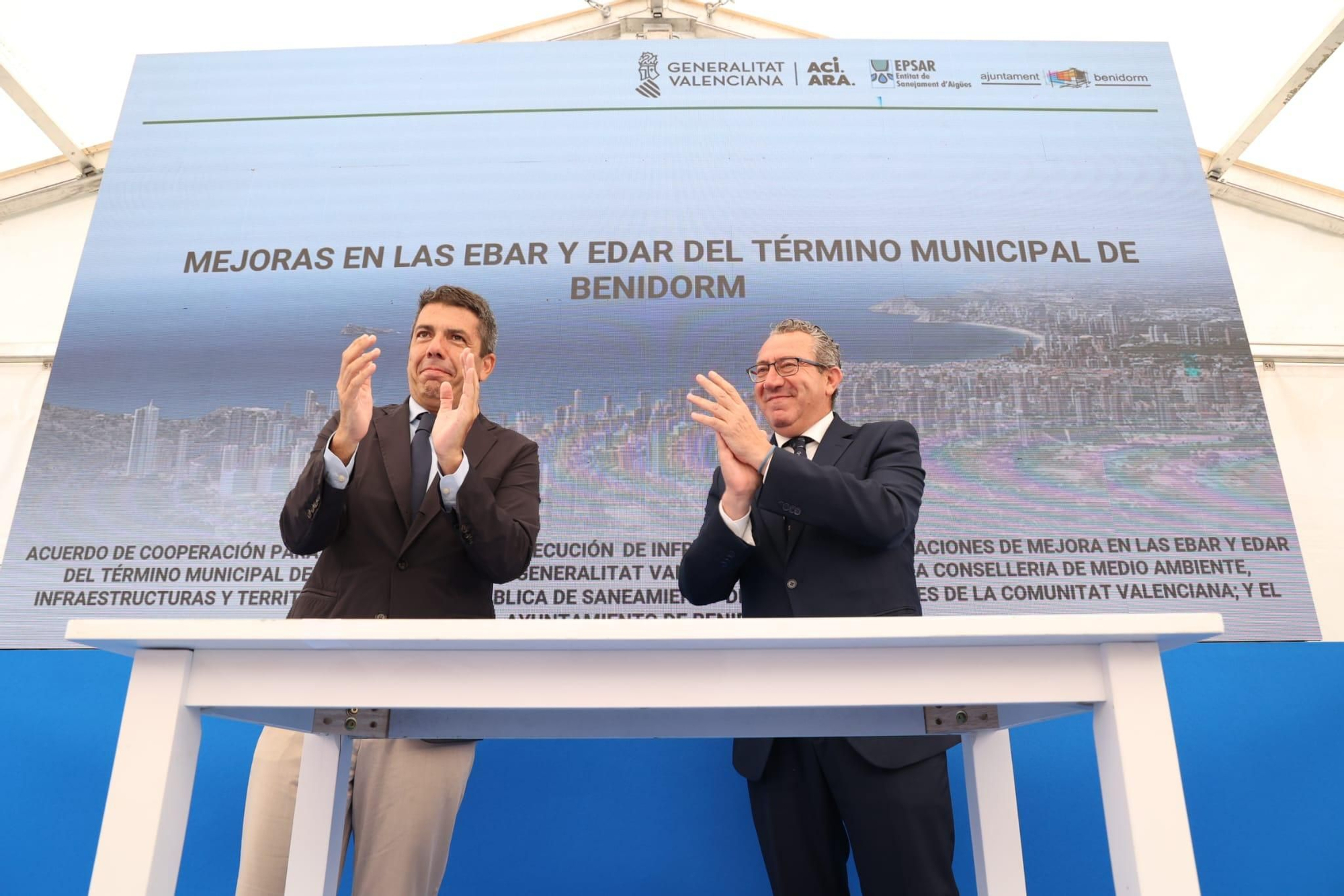 Visita de Carlos Mazón a Benidorm con motivo de la charla sobre las mejoras en la estación de bombeo y la depuradora