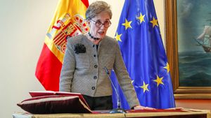 Imagen de la exdirectora del CNI Paz Esteban durante su toma posesión en el Ministerio de Defensa, en Madrid, el 10 de febrero de 2020. EFE/Emilio Naranjo