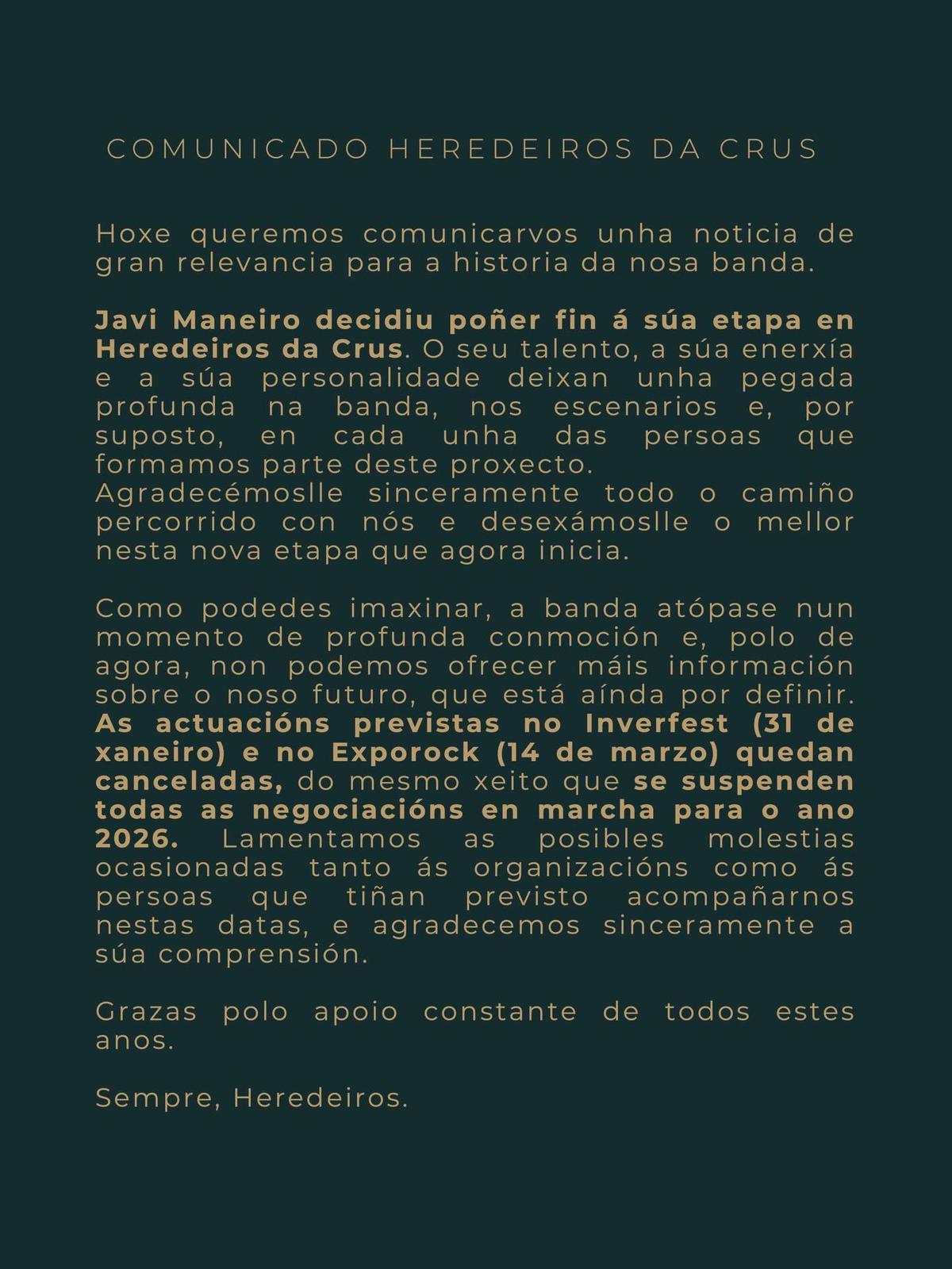 Comunicado de Heredeiros da Crus
