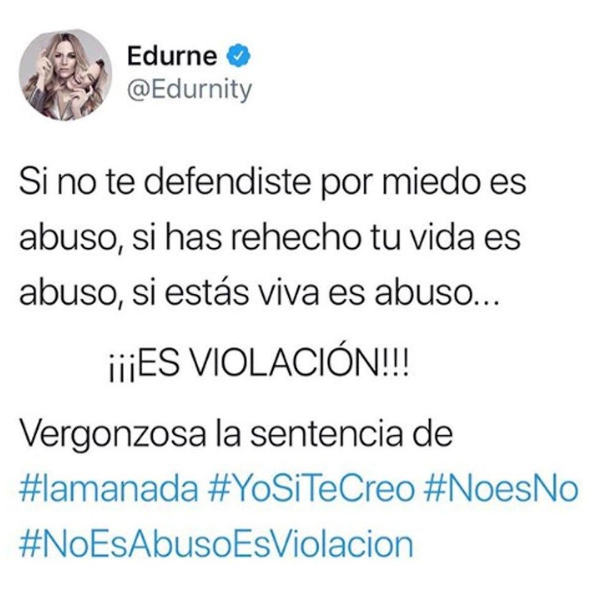 Edurne reacciona a la sentencia del  juicio de La Manada