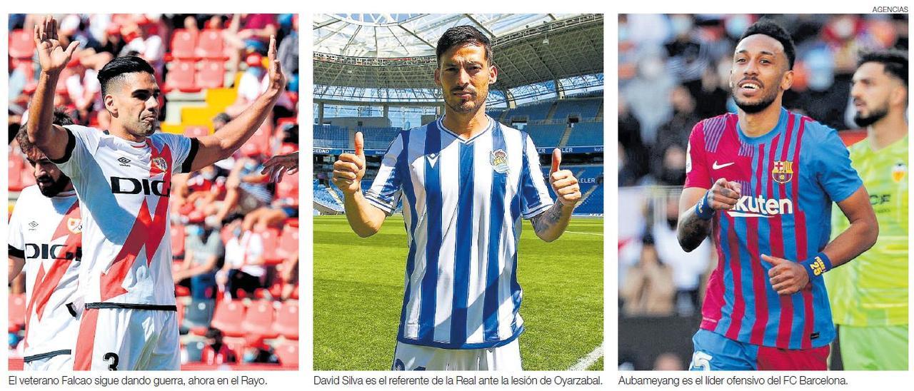 Falcao, Silva y Aubameyang son tres referentes de LaLiga y líderes ofensivos en Rayo, Real Sociedad y Barcelona, próximos rivales del Villarreal.