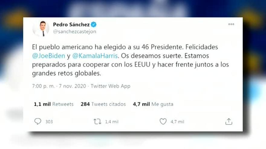 Sánchez felicita a Joe Biden y ofrece cooperación con Estados Unidos en retos globales