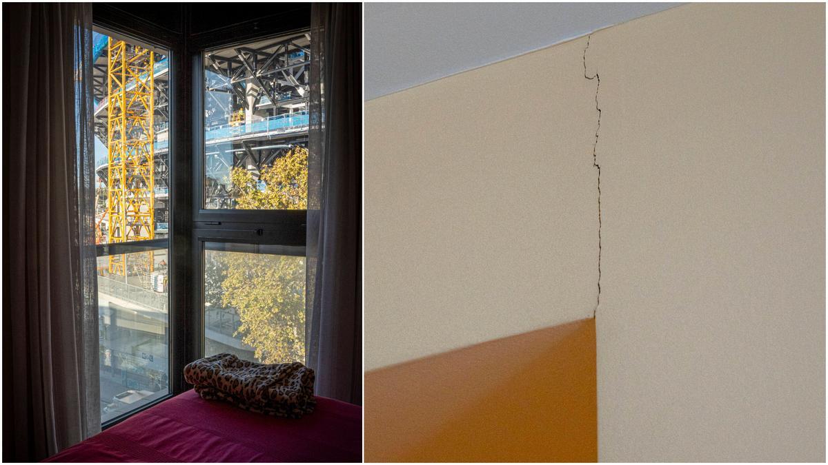 Grieta en una vivienda situada justo delante del Camp Nou, aparecida durante las obras