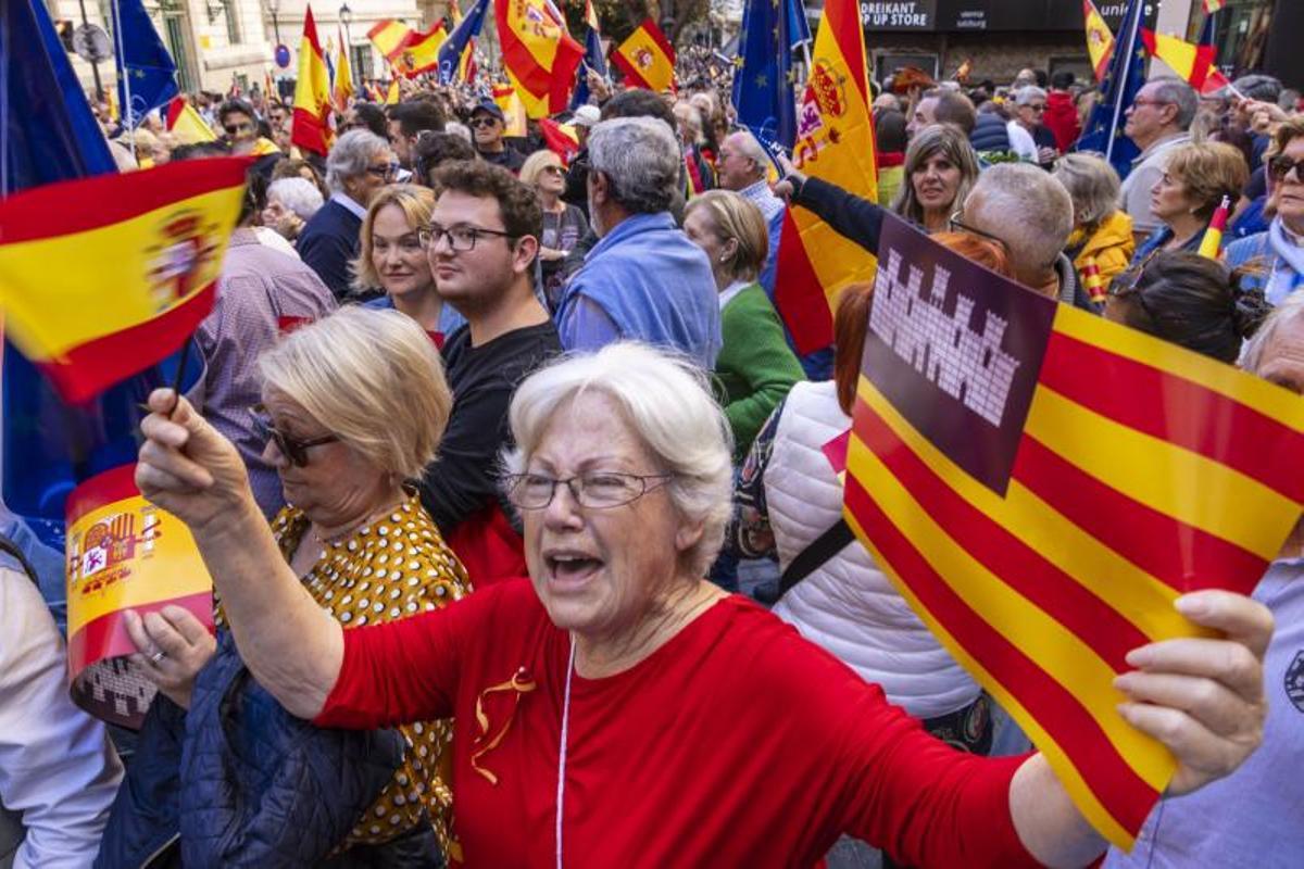 Concentración en Palma de Mallorca para defender el Estado de derecho, protestar contra la amnistía y garantizar la igualdad de los españoles. Es frente a la Delegación del Gobierno en Baleares.