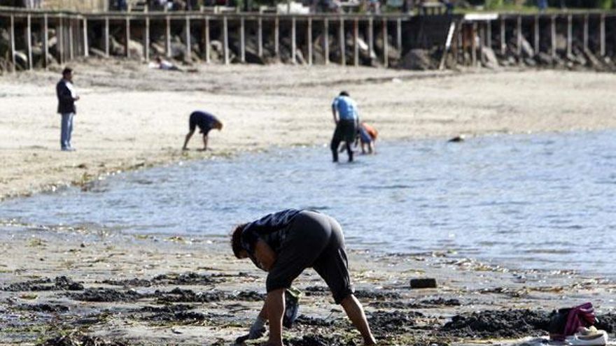 Decenas de personas recogen almeja sin autorización en la playa de Bouzas