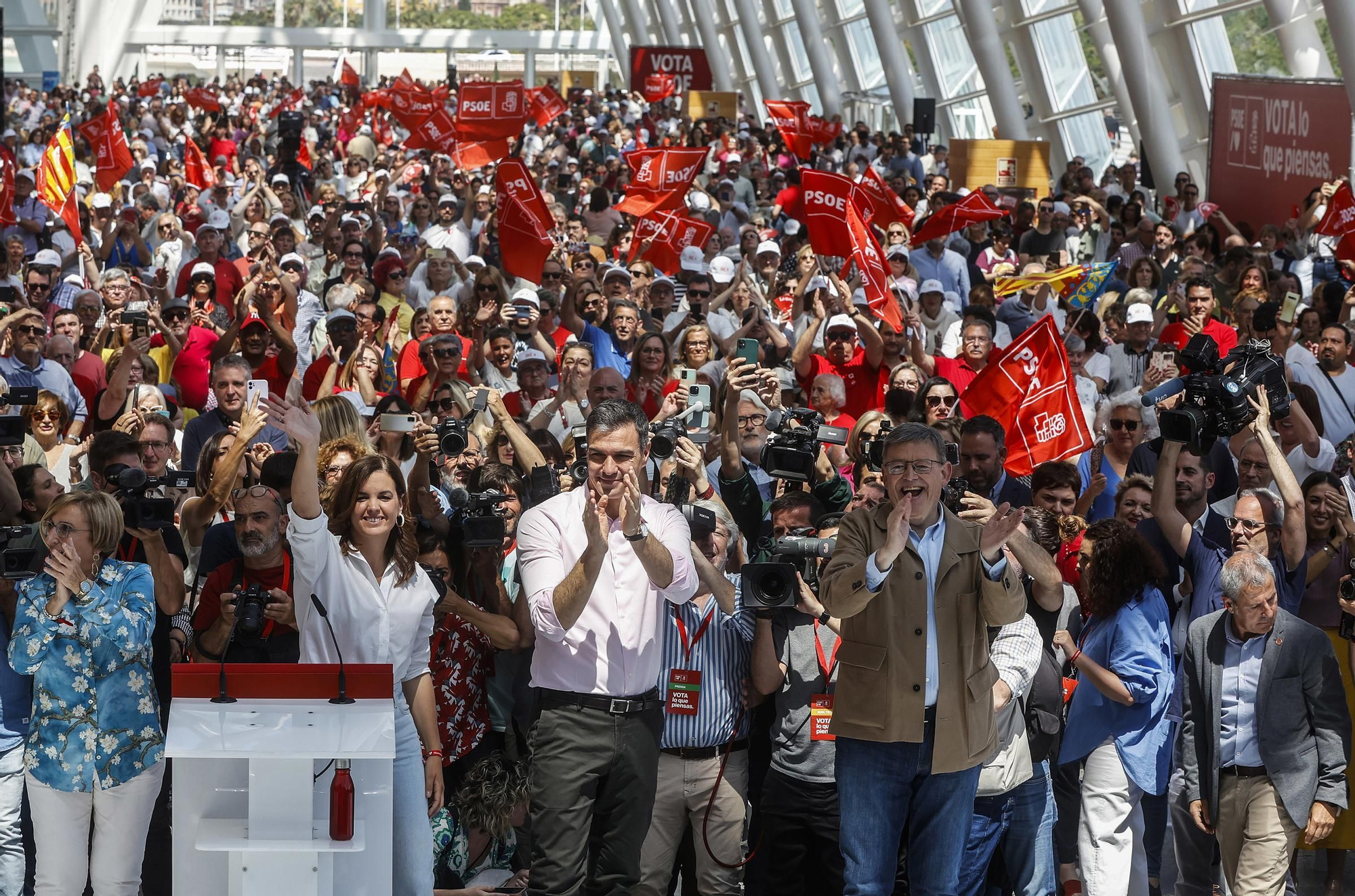 El presidente del Gobierno, Pedro Sánchez, durante el acto del PSOE en Valencia.