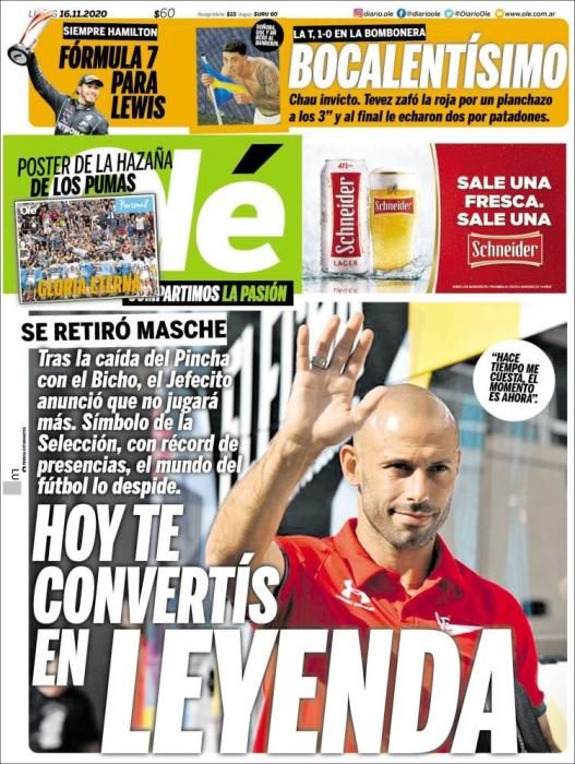 Portada OLÉ lunes 16 noviembre 2020