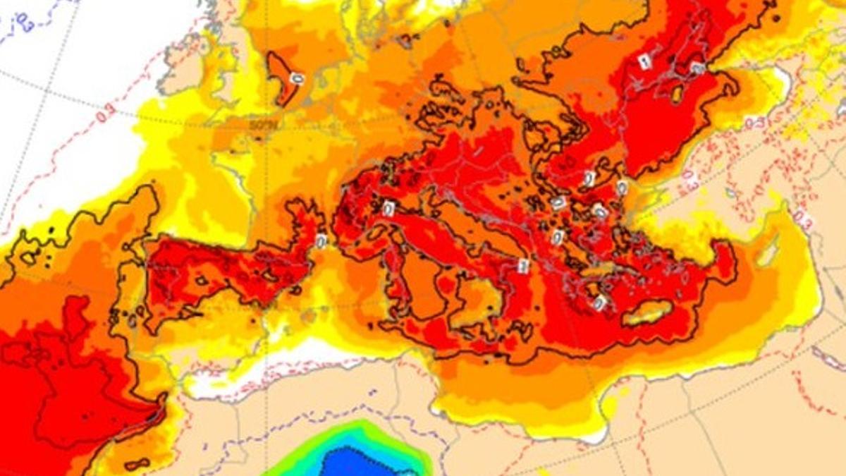 Mapa de la anomalía de temperatura en Europa