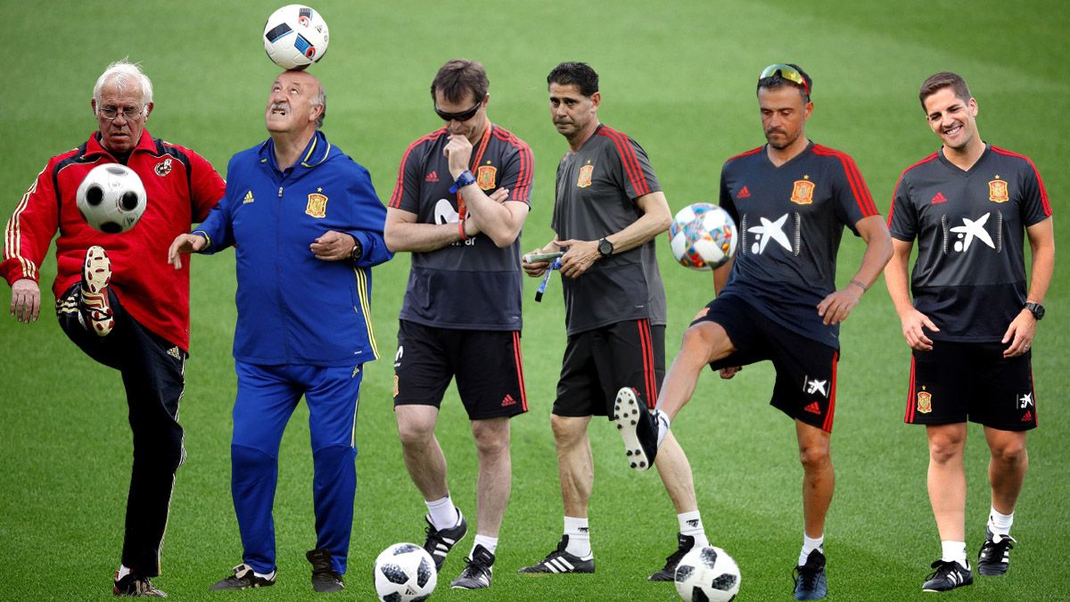 Luis, Del Bosque, Lopetegui, Hierro, Luis Enrique y Robert Moreno.