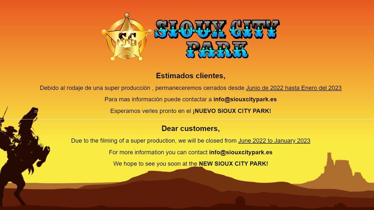 Imagen del portal web de Sioux City Park, cerrado debido al rodaje.