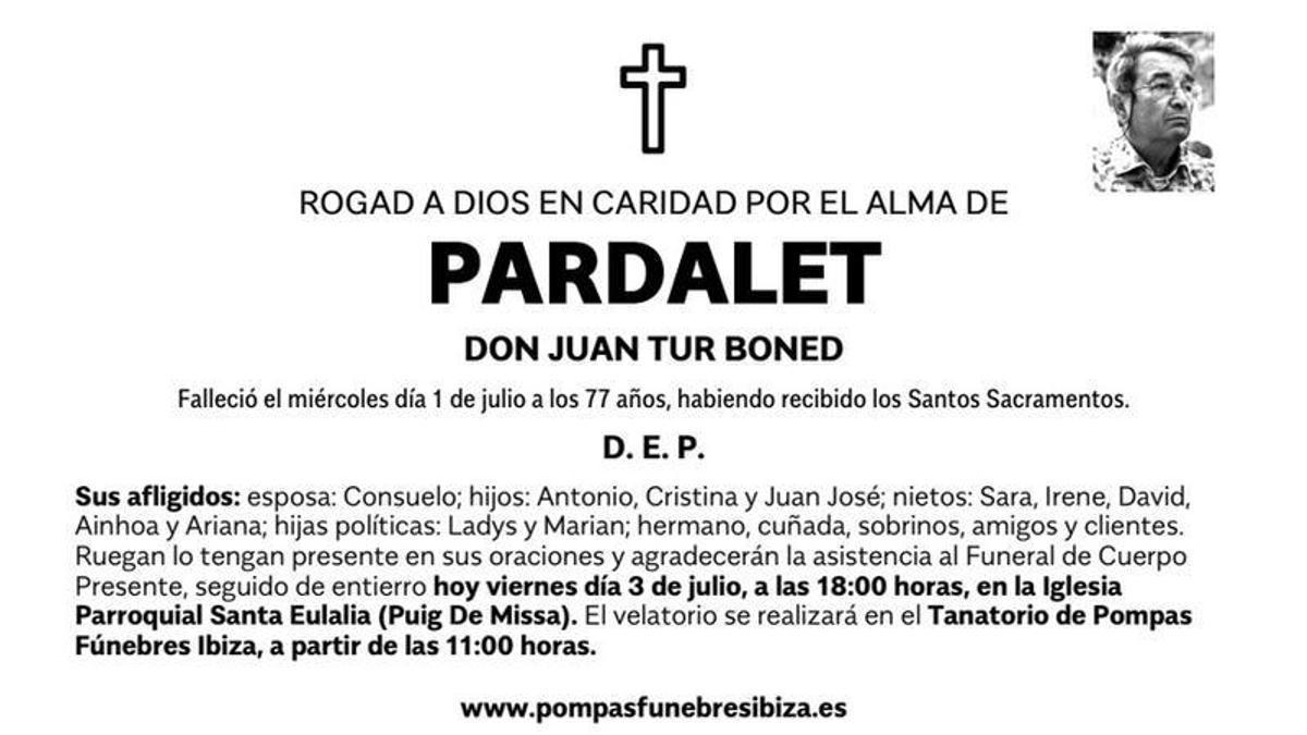 Esquela Juan Tur Boned (Pardalet)