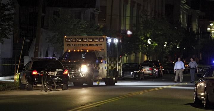 Police respond to a shooting at the Emanuel AME Church in Charleston