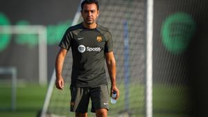 Xavi Hernández en el último entrenamiento del FC Barcelona