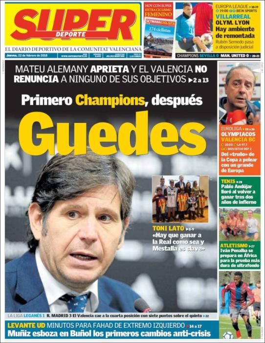 Portadas deportivas del jueves 22 de febrero