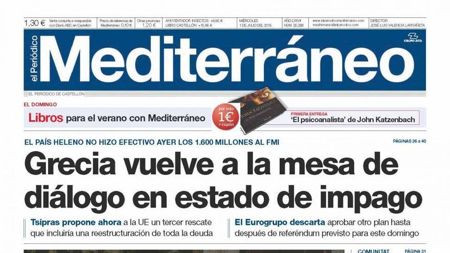 La crisis griega, en la portada de Mediterráneo