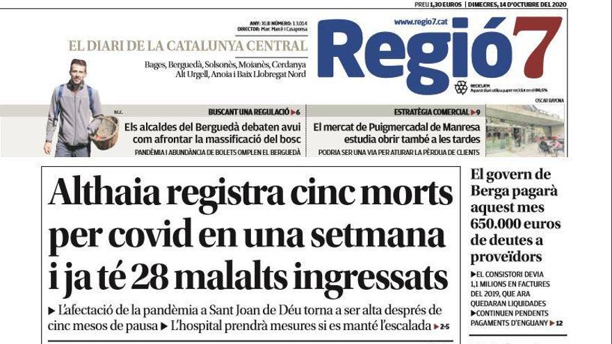 La portada de Regió7 d&#039;aquest dimecres, 14 d&#039;octubre