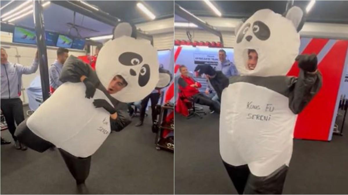 ¿Pero qué hace Marc Marquez? El piloto se disfrazó de Panda en el Gran Premio de Barcelona