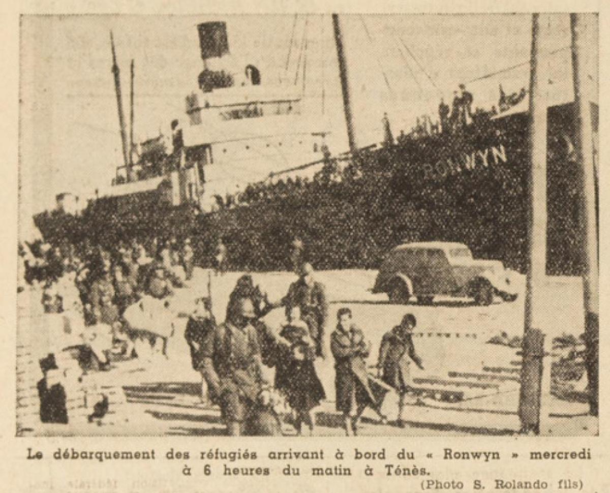 Llegada del Ronwyn el 15 de marzo de 1939, en una imagen del periódico La Dépêche Algerienne