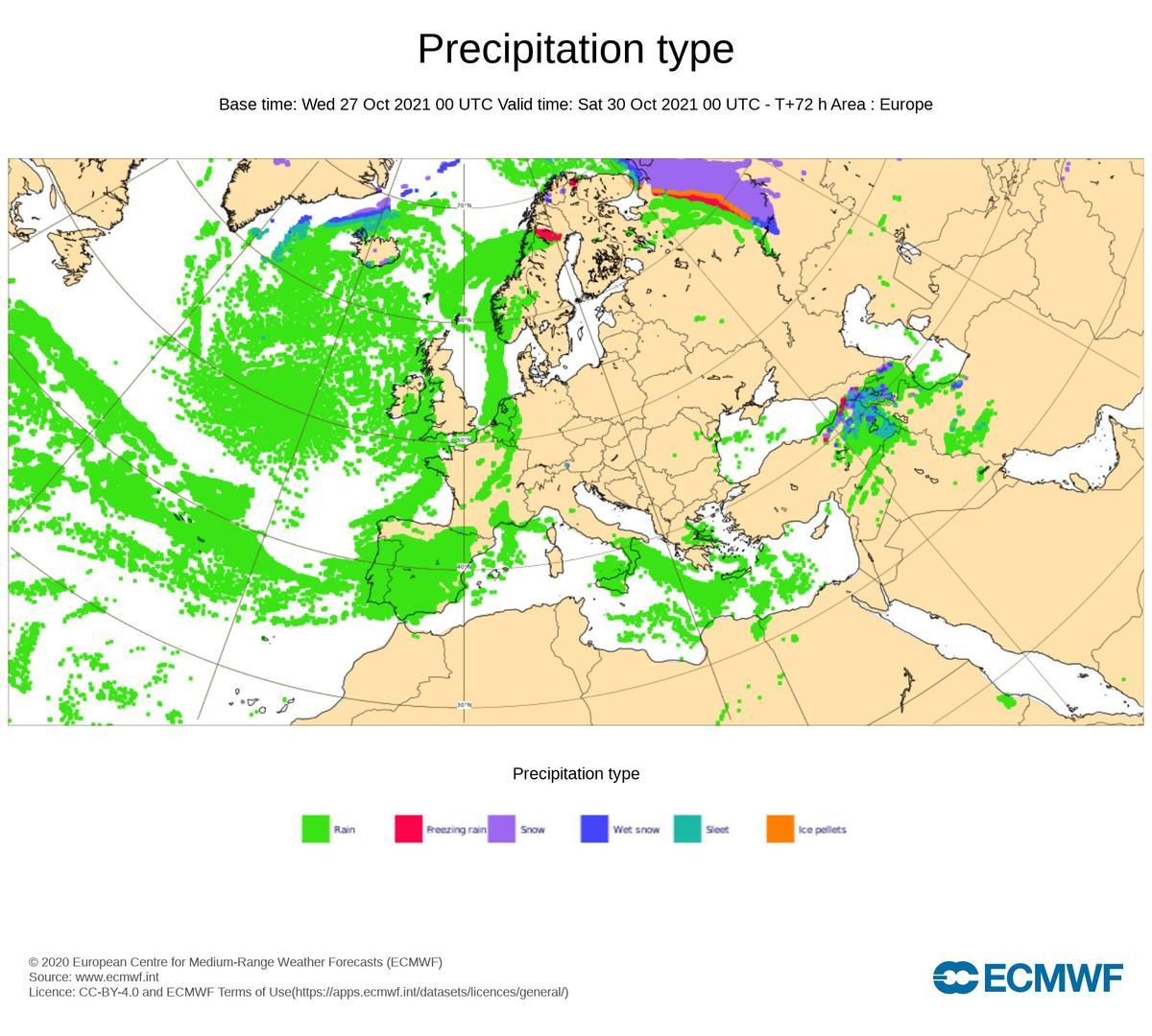 Previsión de precipitaciones del modelo del Centro Europeo de Previsiones Meteorológicas a Plazo Medio (ECMWF)