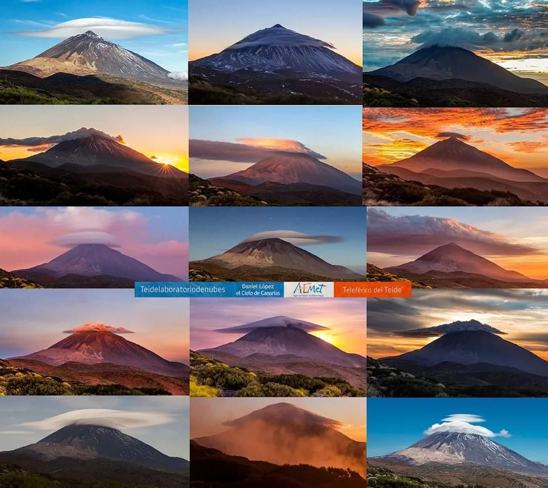 Distintos momentos en los que el Teide ha sido fotografiado con el famoso &quot;sombrerito&quot;.