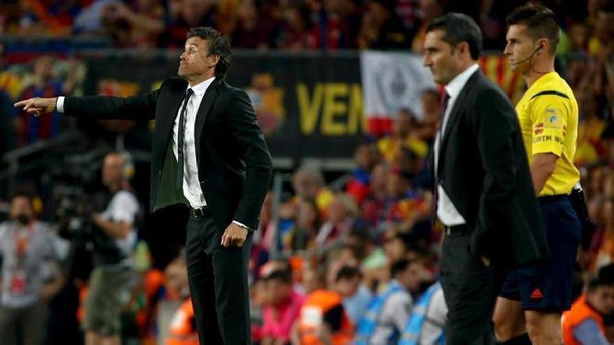Luis Enrique i Valverde al Camp Nou en una imatge d'arxiu