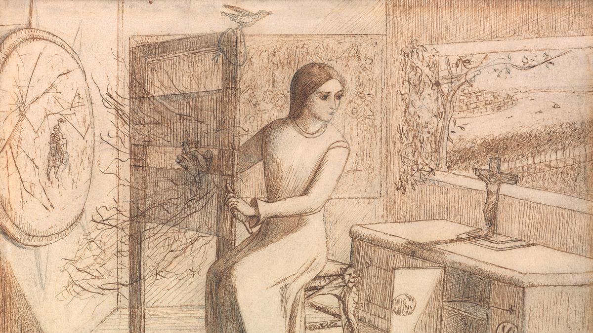 'La dama de Shalott', 1853. Pluma, tinta y lápiz sobre papel. The Maas Gallery, Londres