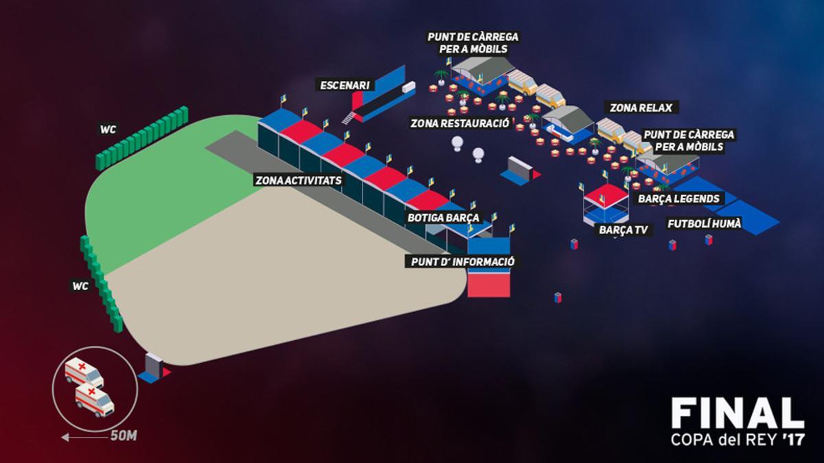 Plano de la Fan Zone del Barça en Madrid para la final de la Copa del Rey 2016/17