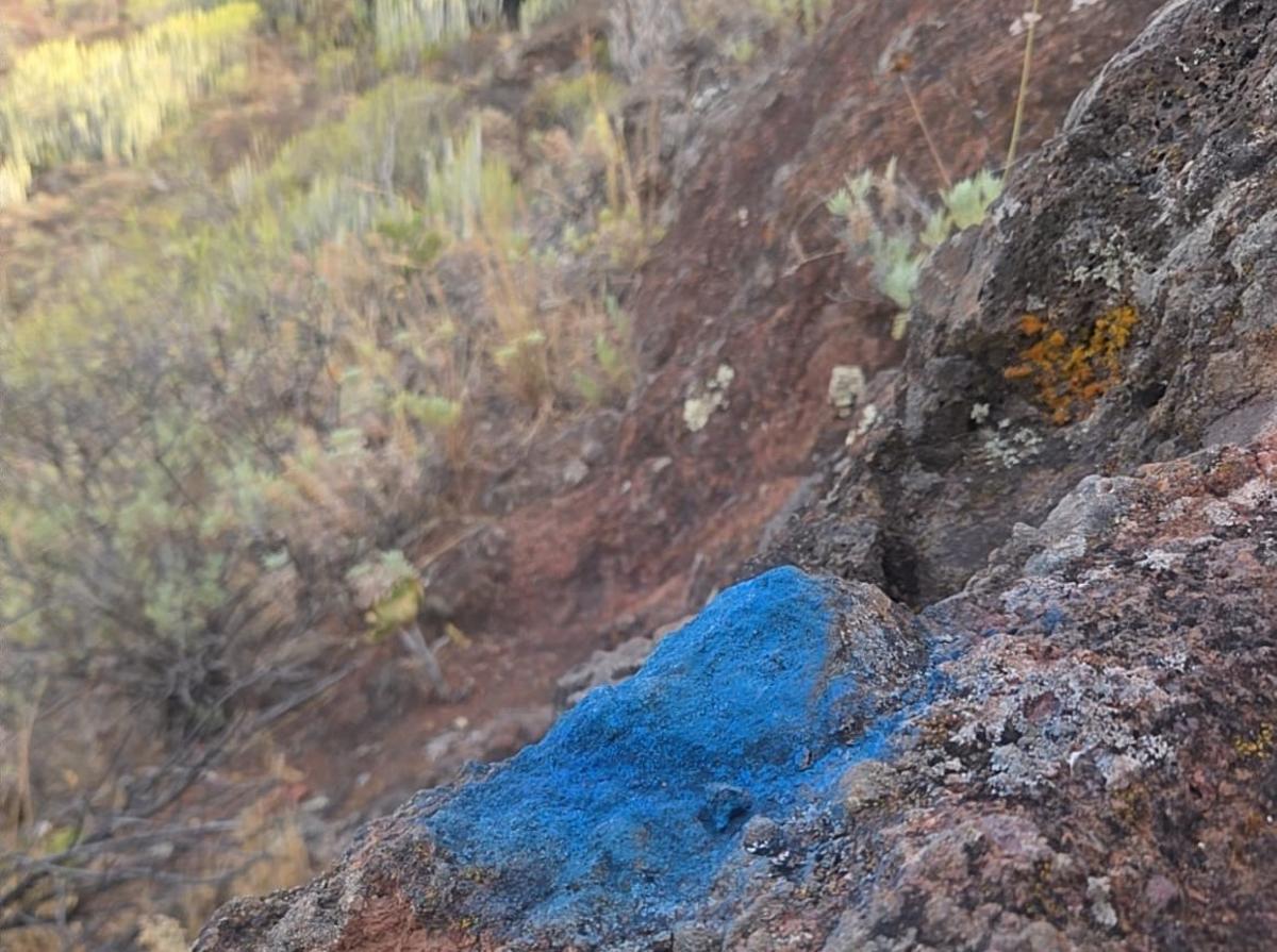 Marca azul en una senda fuera de un sendero homologado