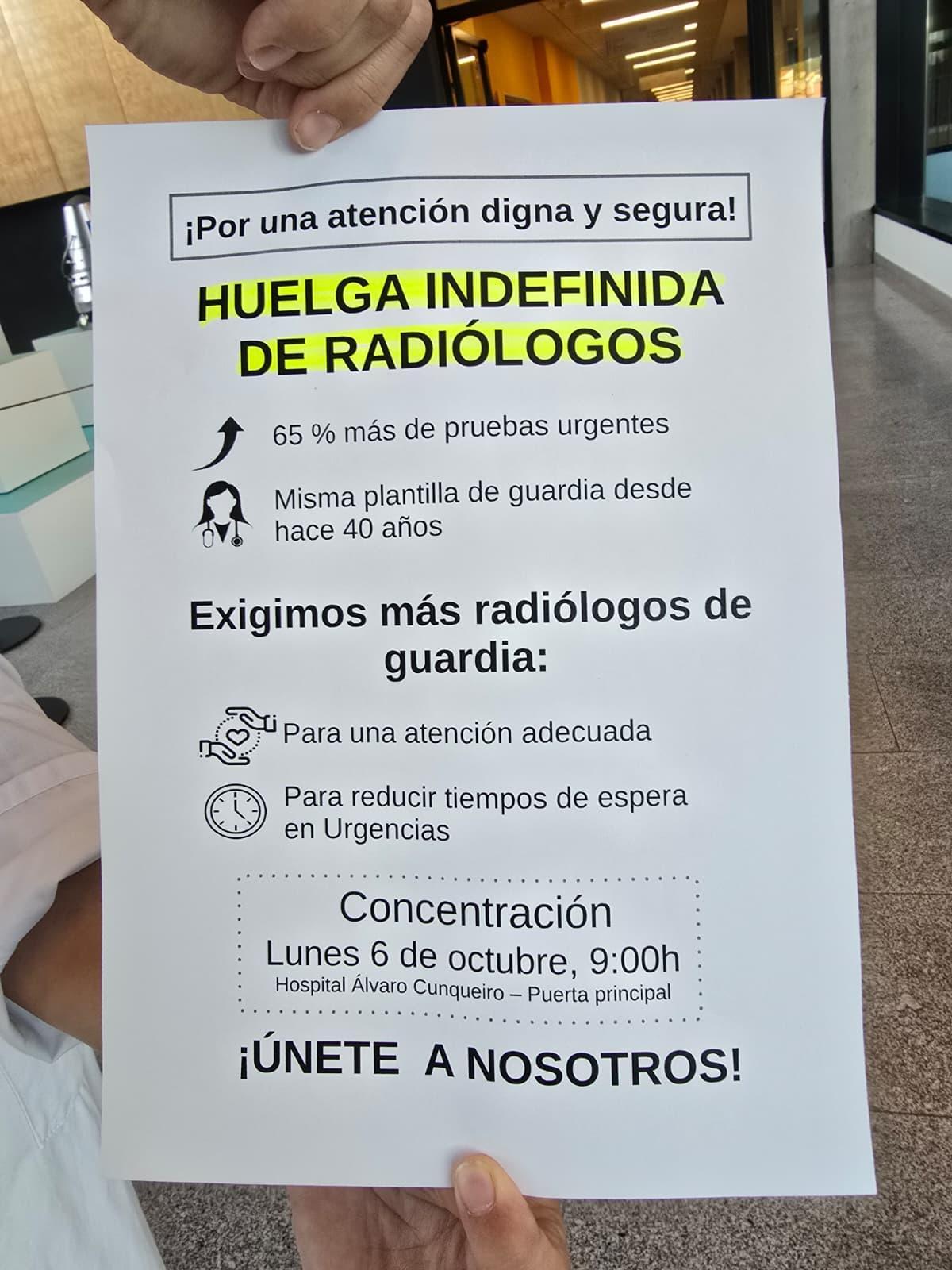 Uno de los carteles que explican las demandas de los radiólogos del Chuvi.