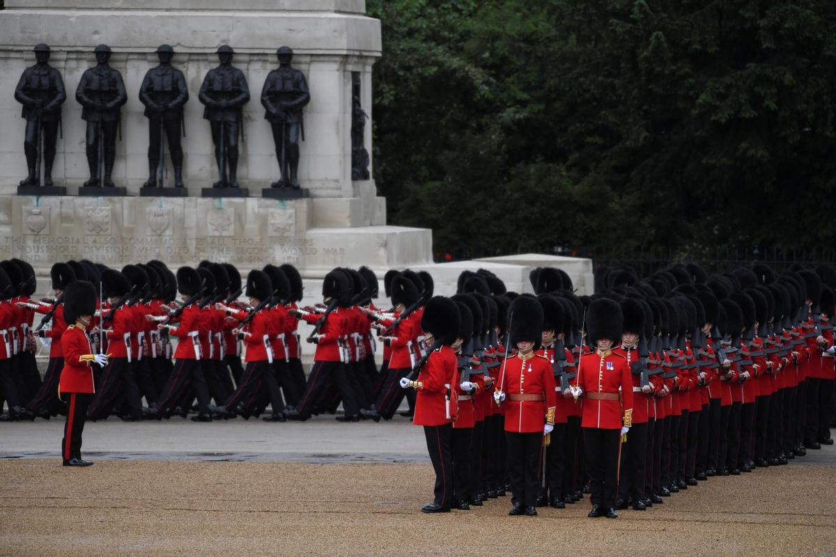 Kings Guard assemble for the Trooping the Colour parade which honours King Charles on his official birthday in London, Britain, June 15, 2024. REUTERS/Chris J. Ratcliffe