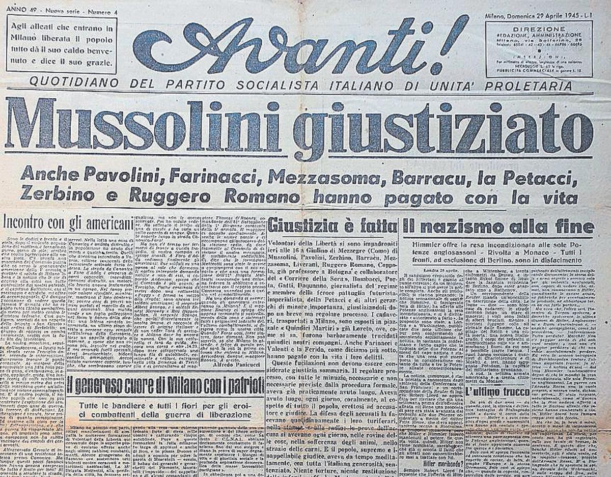 La mort de Mussolini, a l'Avanti.