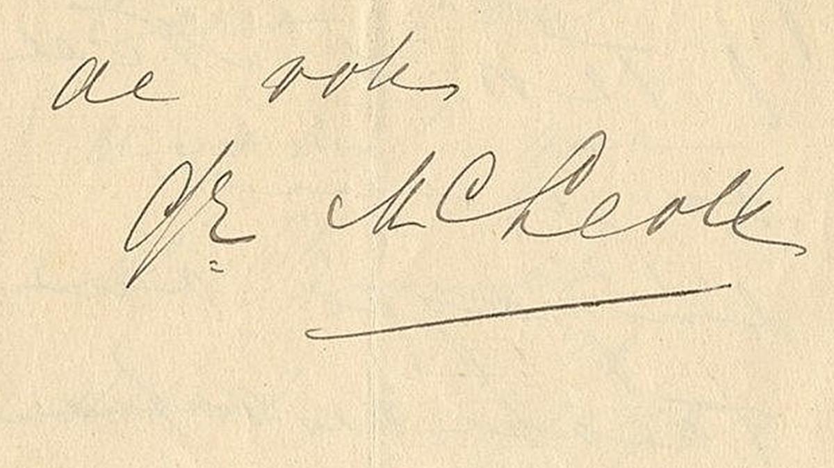 La firma de la misiva, con el apellido de casada, M. MacLeod