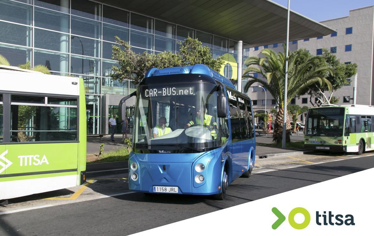 Guagua 100% eléctrica de Titsa en pruebas, en el Intercambiador de Transportes de Santa Cruz.