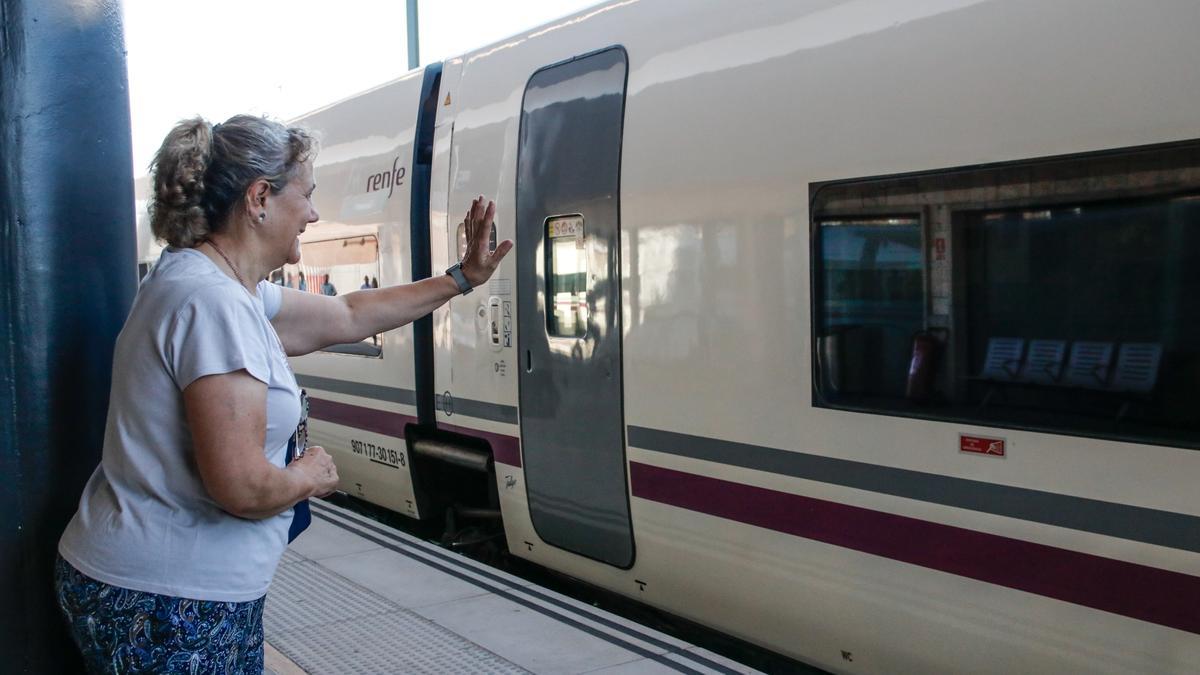 Una mujer dice adiós a sus seres queridos en la partida del ferrocarril.