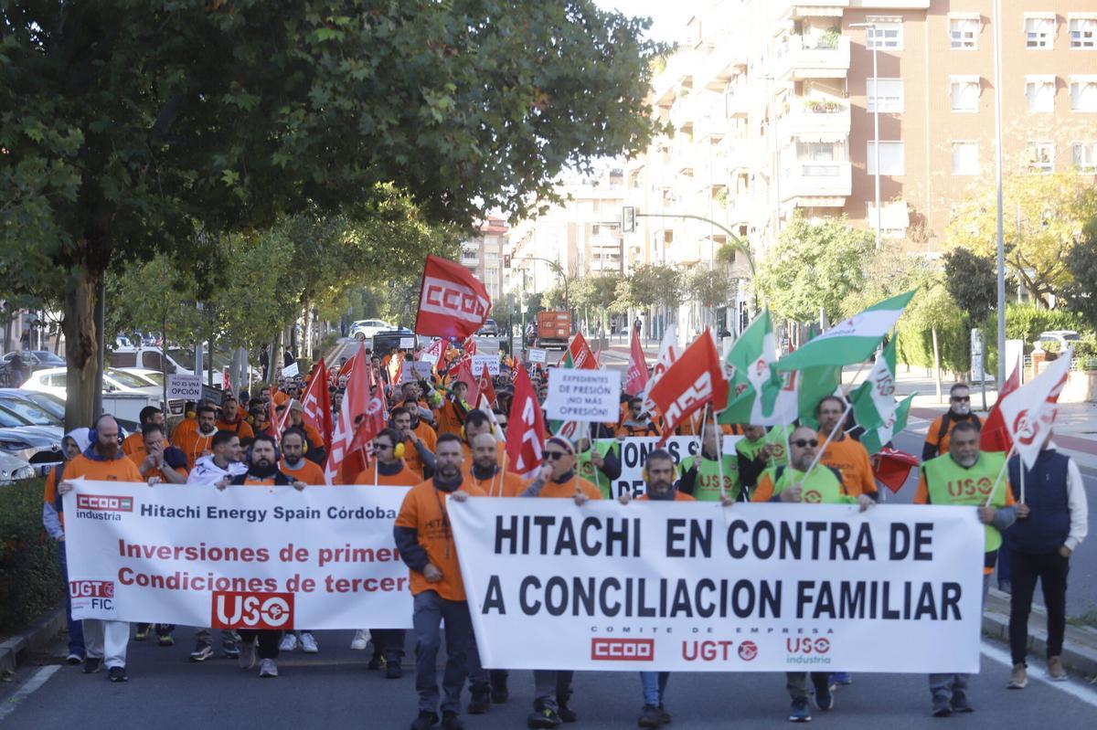 Manifestación de trabajadores de Hitachi en Córdoba.