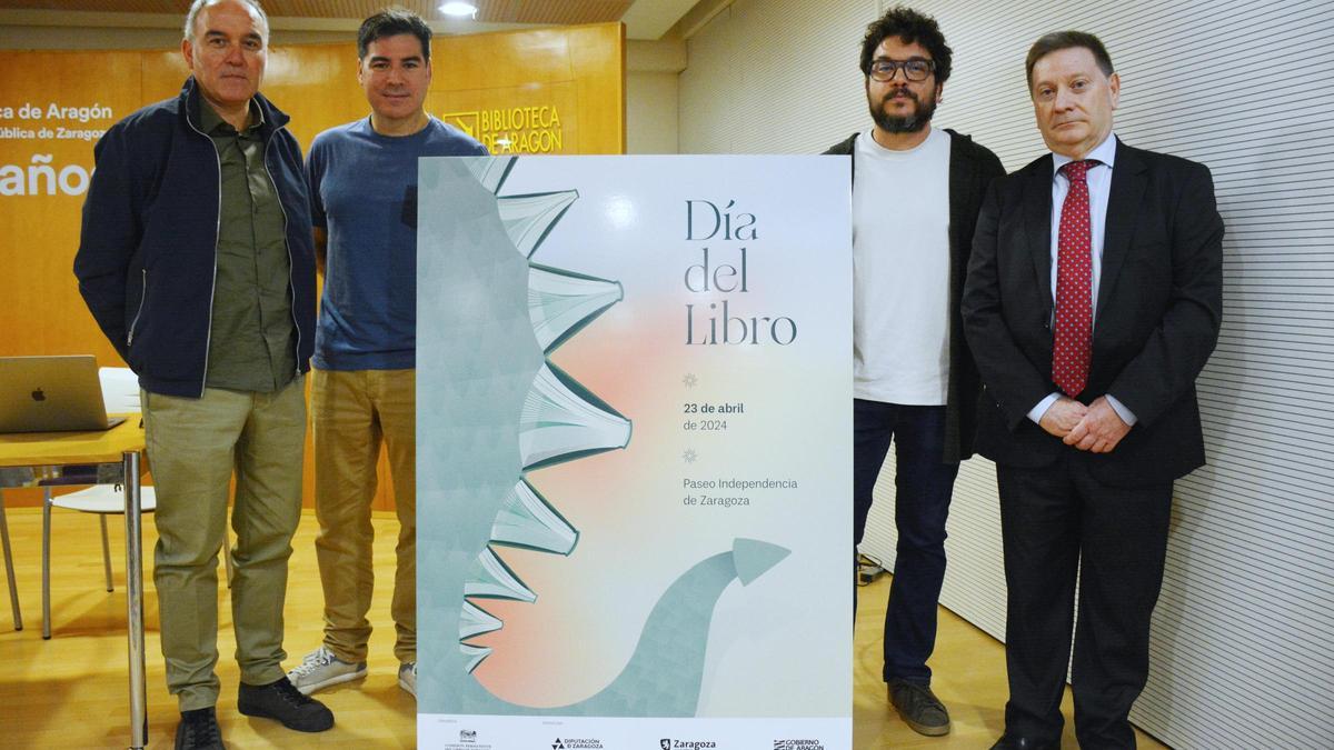 Rafael Yuste, David Tapia, Javier Lapuerta y Ángel Gálvez, este viernes en la presentación del cartel en la biblioteca de Doctor Cerrada.