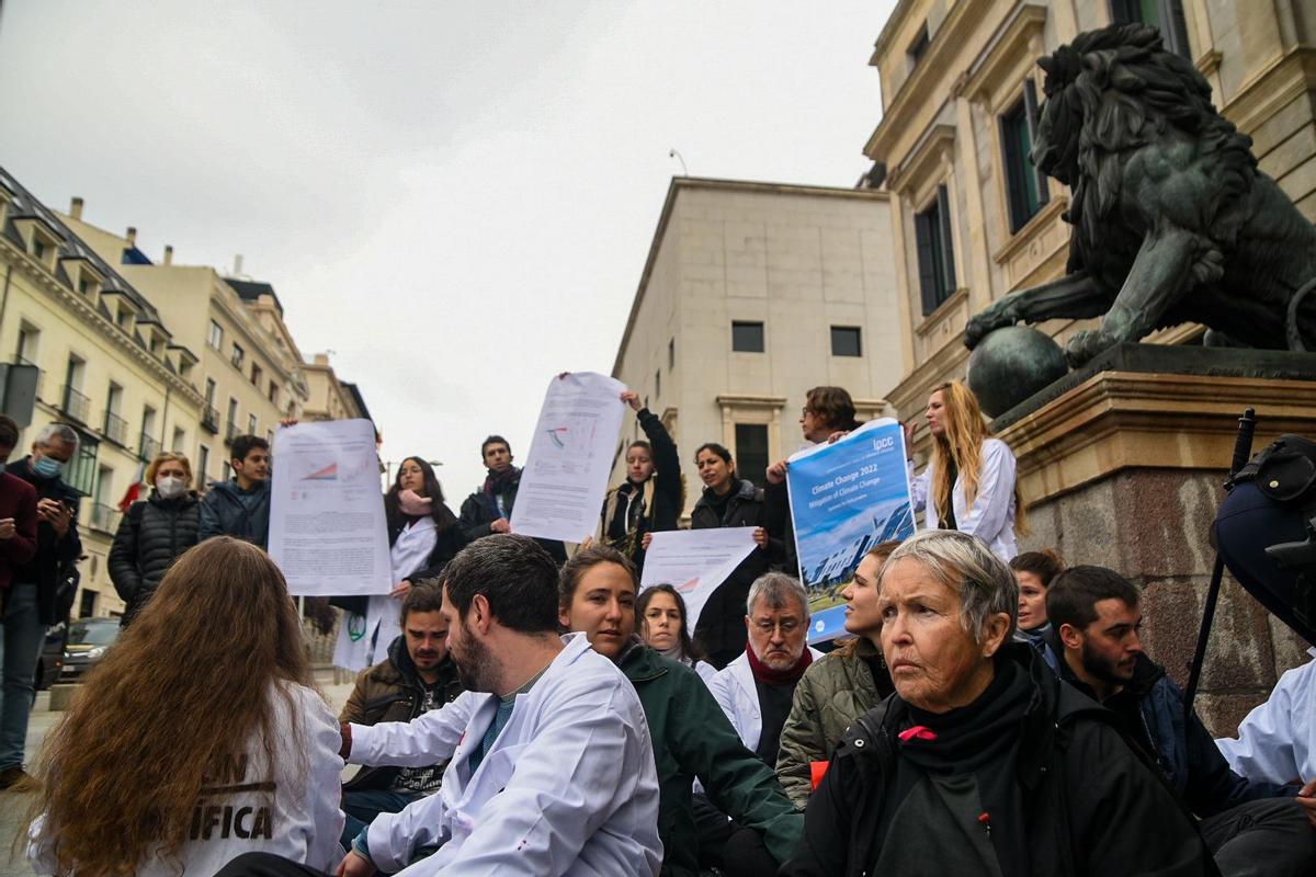 Los científicos ante el Congreso de los Diputados el pasado 6 de abril.