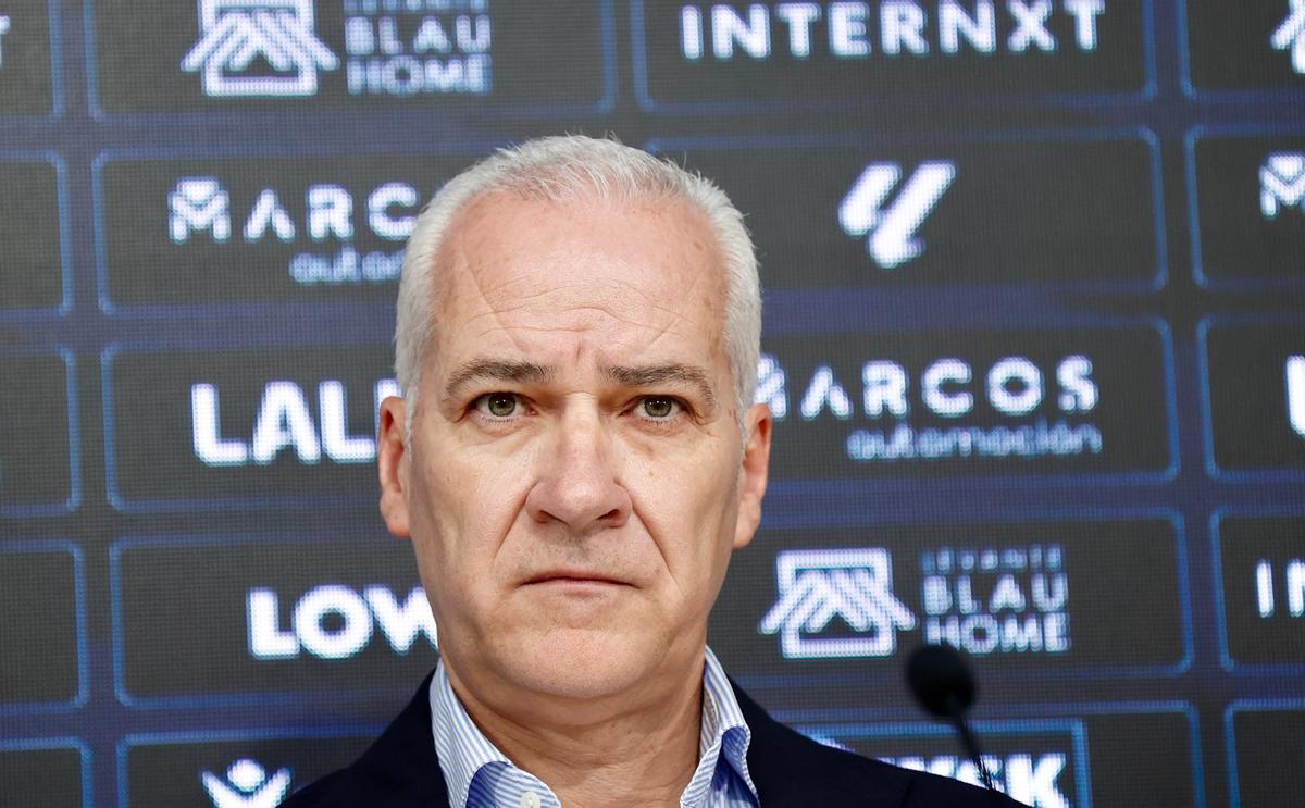 Pablo Sánchez, presidente del Levante, en la sala de prensa del Ciutat de València