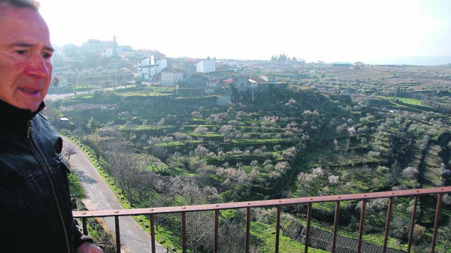 El fermosellano Aníbal Velasco contempla la floración de los almendros que visten los bancales de la zona de La Ronda.